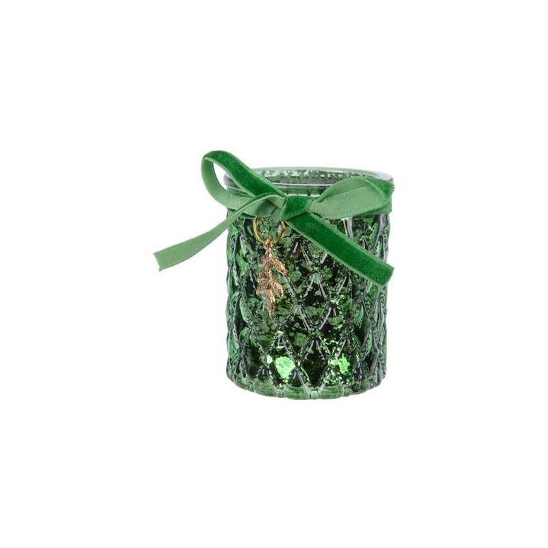 Gl Tlighth Ant Gold Leave, Colour: Pine Green, Size: Dia6.5x7.5cm di Kaemingk