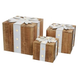 Led Wooden Giftboxes S3 in Bo, Colour: Warm White, Size: Ass.Ti di Kaemingk
