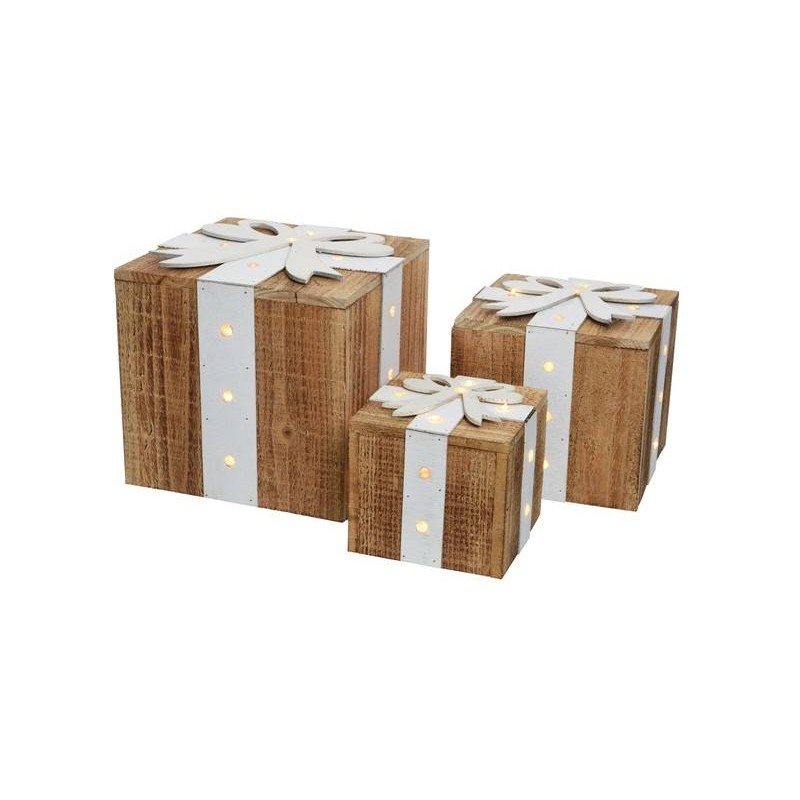 Led Wooden Giftboxes S3 in Bo, Colour: Warm White, Size: Ass.Ti di Kaemingk