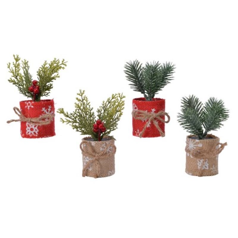 Pine Spray Frost in Pot - With Natural Bow 4ass Indoor Assorted di Kaemingk