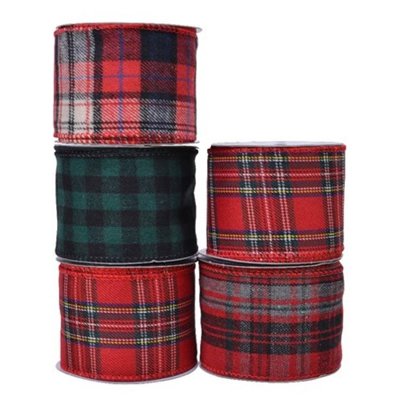 Ribbon Polyester Wire, Check 5ass Assorted di Kaemingk