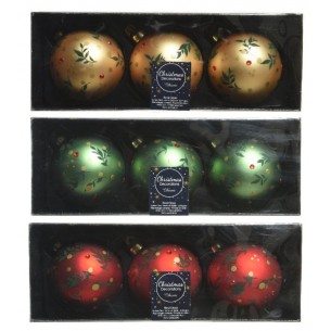 Confezione 3 Palline Infrangibili Decorate - 3 Colori Assortiti di Kaemingk
