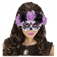 Maschera Dia De Los Muertos Decorata con Rose Viola e Nere di Widmann