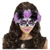 Maschera Dia De Los Muertos Decorata con Rose Viola e Nere di Widmann