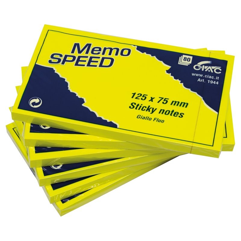 Foglietti Adesivi Memo Speed 125x75, 80 Fogli, Giallo Fluo di Ciac Srl
