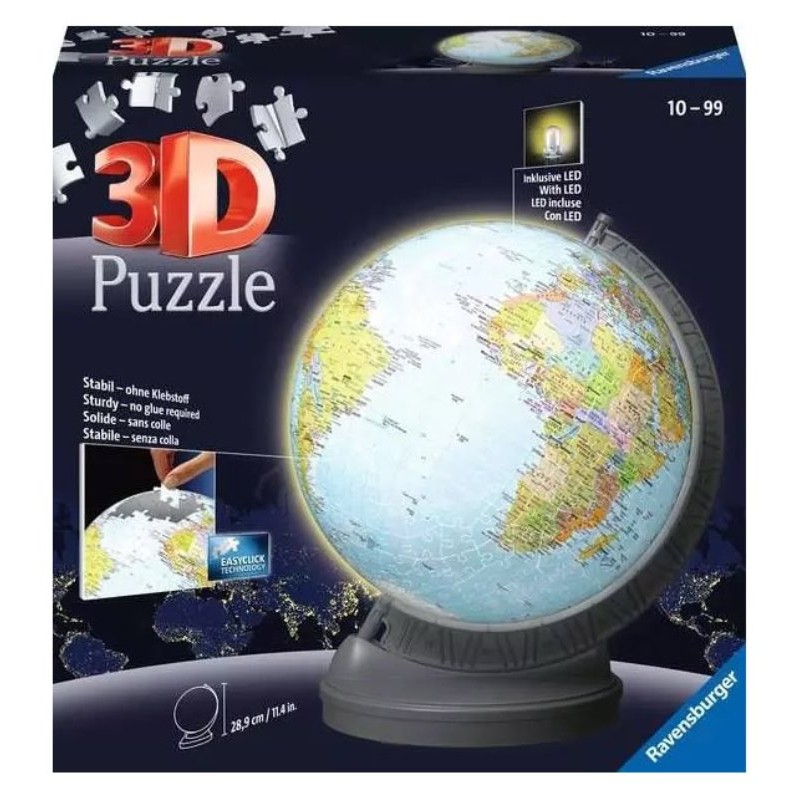 Puzzle 3d Globo 540 Pezzi Night Edition di Ravensburger Puzzle 3d