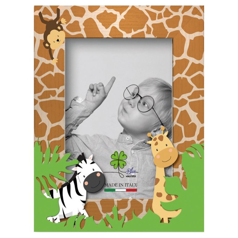 Cornice Kids Boys in Legno Naturale Made in Italy C/Tag Cm 13x18 Savana di Blue World Paper