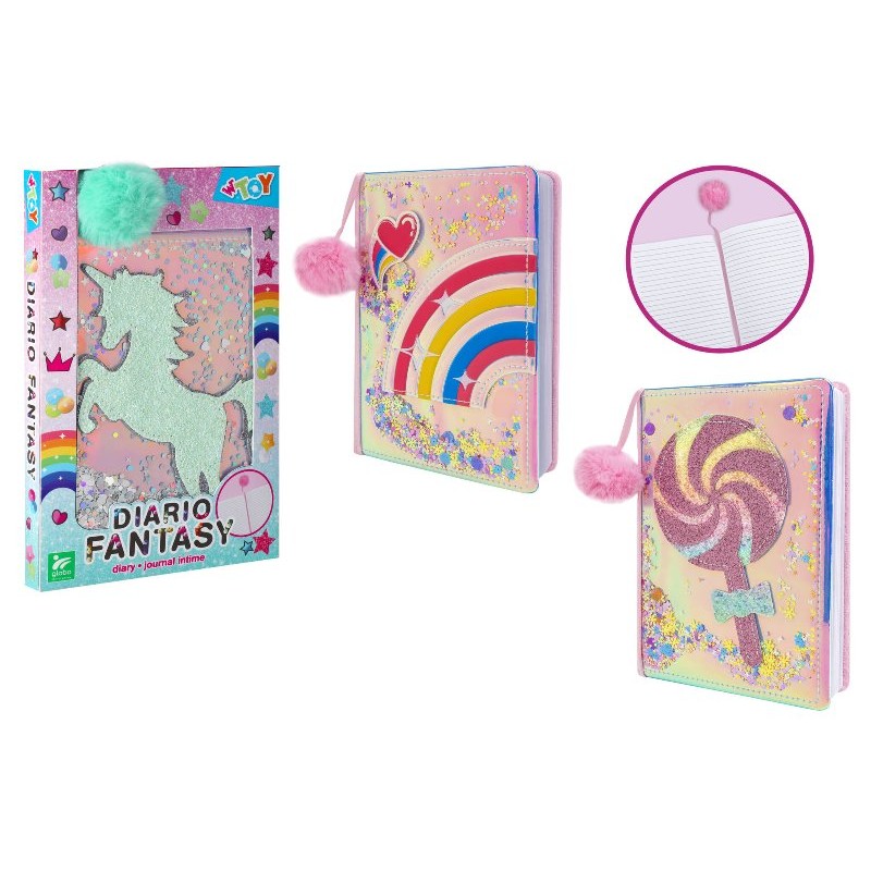 Diario Fantasy Lustrini C/Pon Pon 80pp 3 Ass di Globo