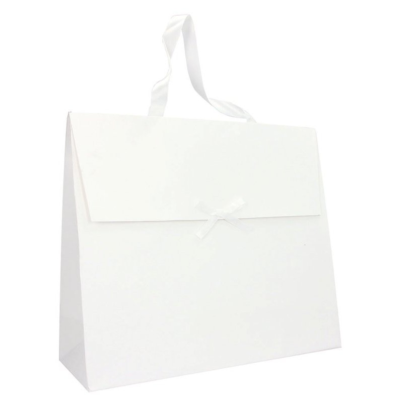Gift Bags Carta Goffrata C/Fiocco Raso 36x13x31 Bianco di Mainetti Bags Srl