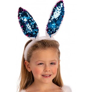 Cerchietto Coniglio Azzurro/Rosa con Paillettes Reversibili su Cartoncin di Carnival-Toys