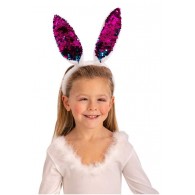 Cerchietto Coniglio Azzurro/Rosa con Paillettes Reversibili su Cartoncin di Carnival-Toys