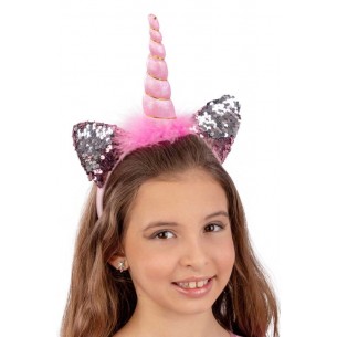 Cerchietto Unicorno Rosa/Argento con Paillettes Reversibili su Cartoncin di Carnival-Toys