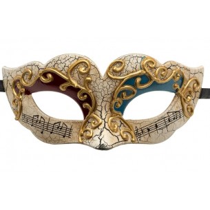 Maschera Veneziana in Plastica Cracle' con Dec.Rosse e Azzurre su Carton di Carnival-Toys