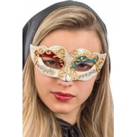 Maschera Veneziana in Plastica Cracle' con Dec.Rosse e Azzurre su Carton di Carnival-Toys