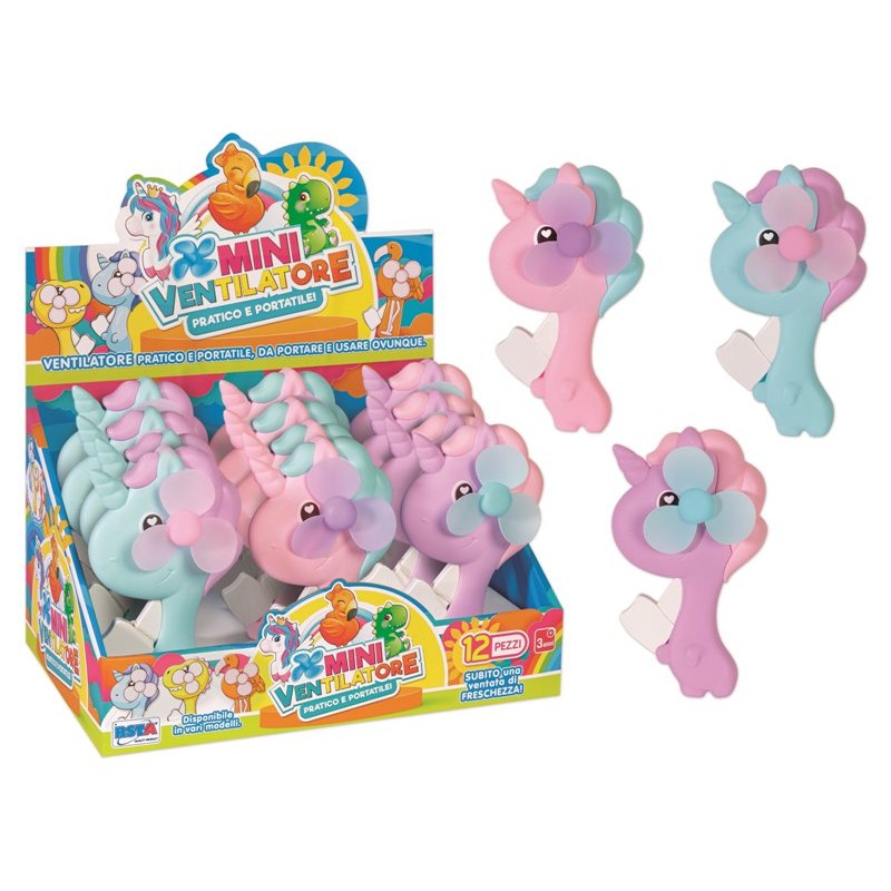 Mini Ventilatore Unicorno 3 Colori Ass. in Display 12 Pz di Ronchi Supertoys