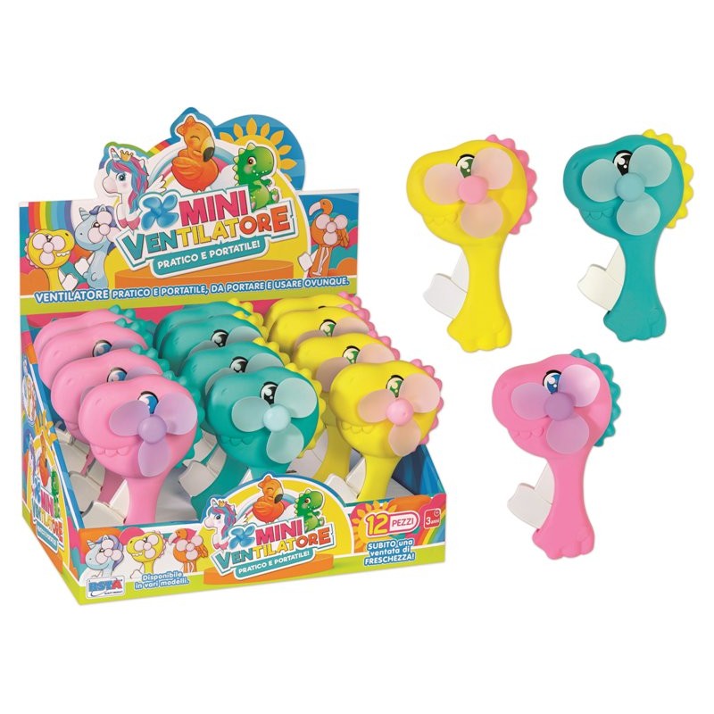 Mini Ventilatore Dinosauro 3 Colori Ass. in Display 12 Pz di Ronchi Supertoys