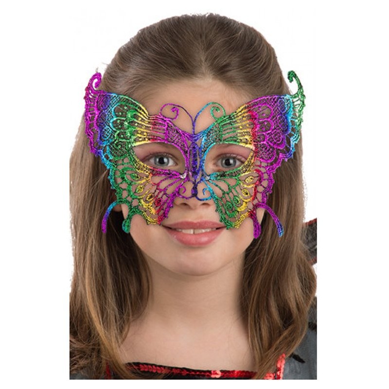 Maschera Farfalla Multicolor in Tessuto Macrame' su Cartoncino di Carnival-Toys