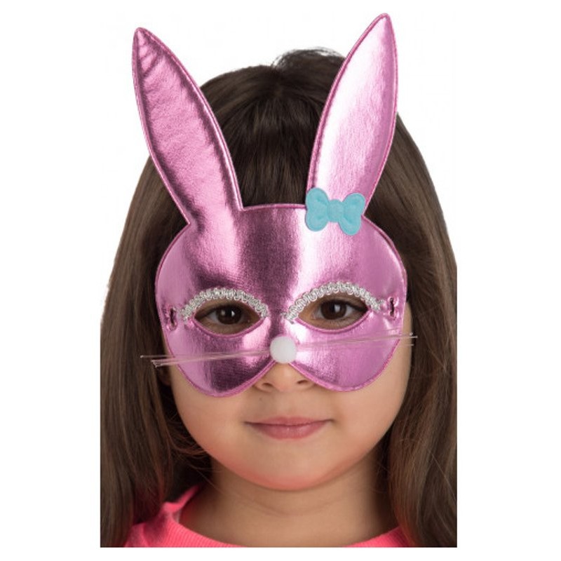 Maschera Coniglietta Rosa Bimba in Tessuto Metallizzato in Busta C/Cav. di Carnival-Toys