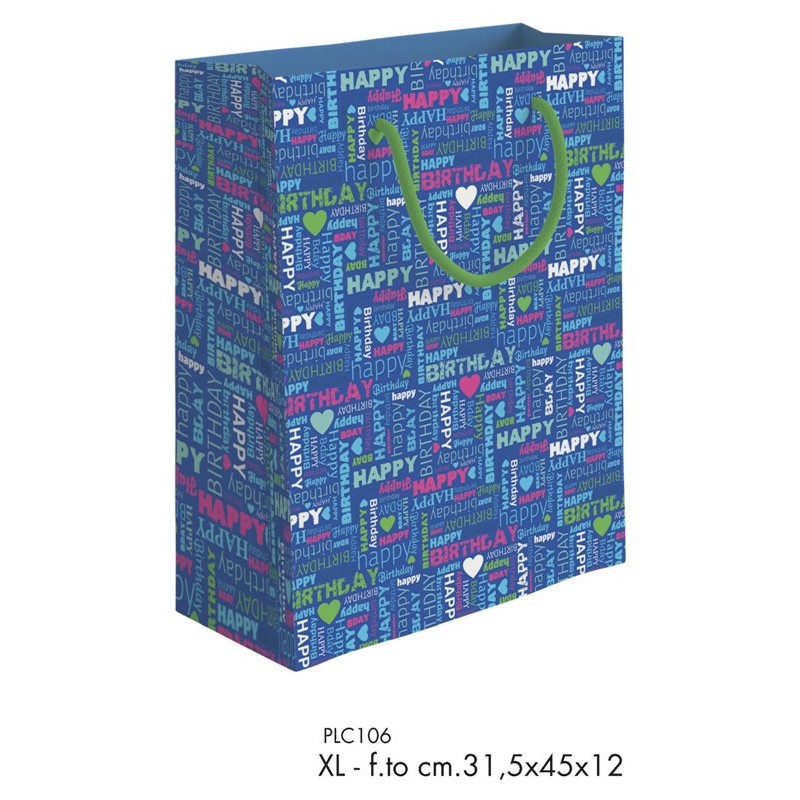 Shopper Happy Birthday Blu F.To 31,5x45+12 Xl di Marpimar