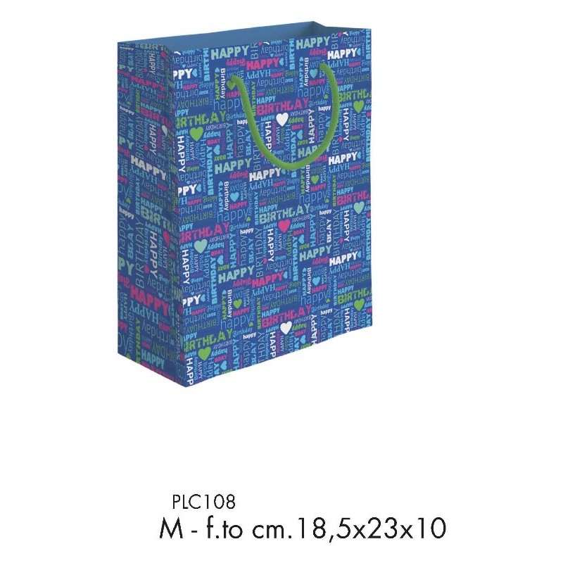 Shopper Happy Birthday Blu F.To 18,5x23+10 M di Marpimar