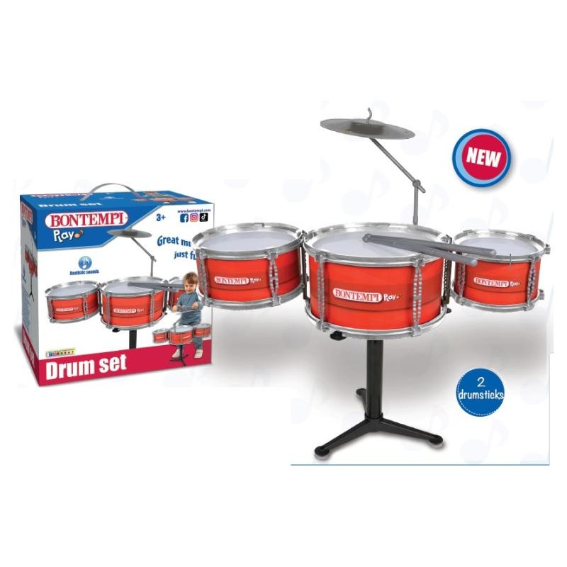 Drum Set con 3 Tamburi e Piatti di Bontempi