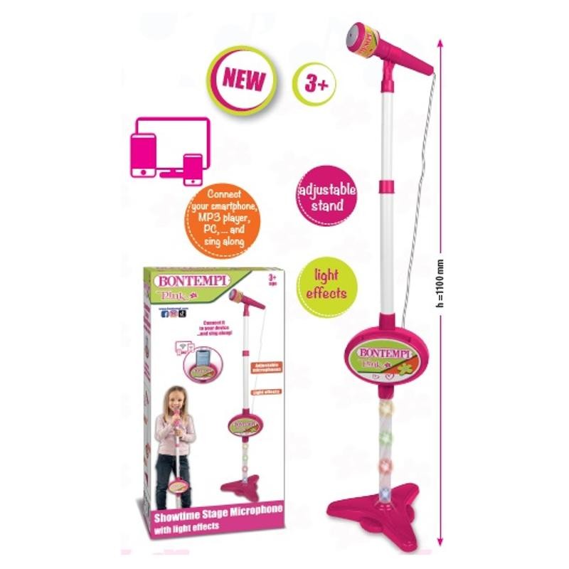 Microfono da Palcoscenico con Connessione Mp3, Effetti Luminosi e Vano Porta Smartphone. (Pink) di Bontempi