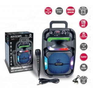 Amplificatore Wireless con Microfono Dinamico, Effetti Luminosi, Regolatore Alti e Bassi ed Effetto Eco di Bontempi