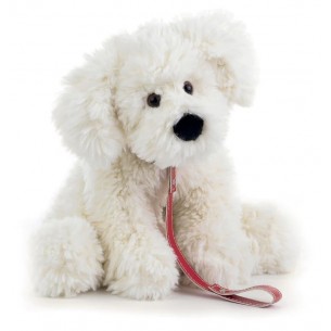 Peluche Troufle Lagotto Bianco con Guinzaglio Misura L.30cm di Plush-Company