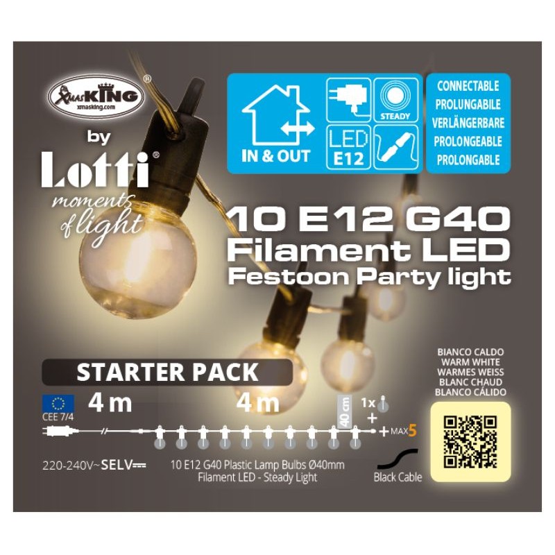 Catena 10 Lampadine Bianco Caldo da Esterno 4 Metri di Lotti