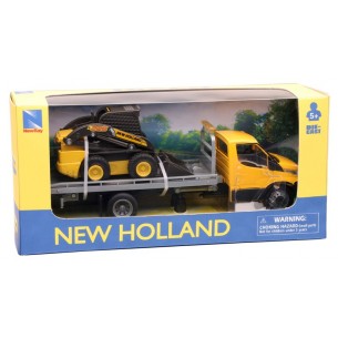 1/36 Iveco Daily Roll-Off With New Holland Farm Tractor T6, Skid Streer L228,B110c di New-Ray