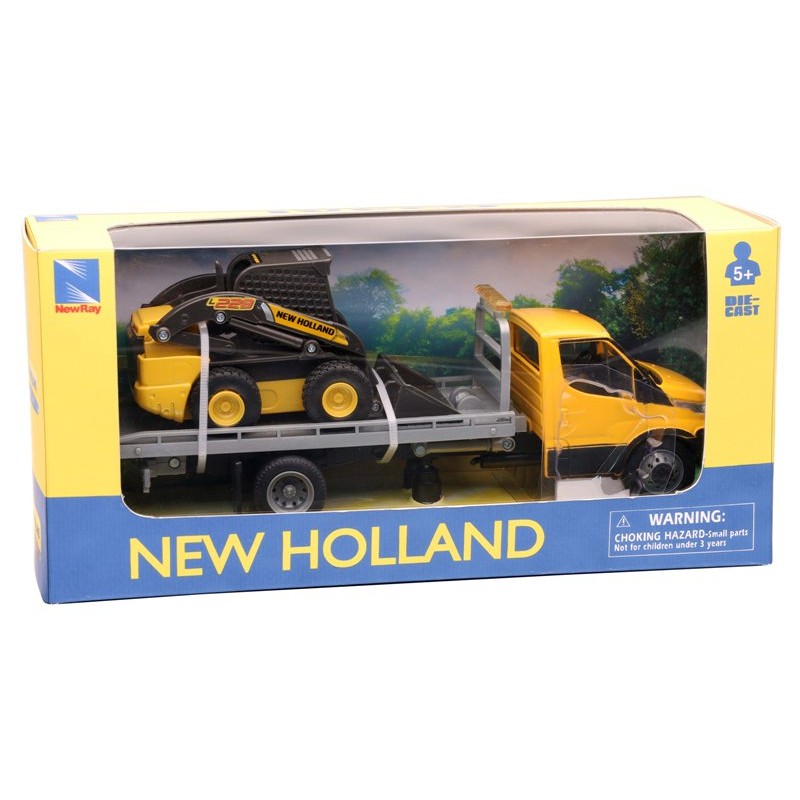 1/36 Iveco Daily Roll-Off With New Holland Farm Tractor T6, Skid Streer L228,B110c di New-Ray