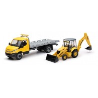 1/36 Iveco Daily Roll-Off With New Holland Farm Tractor T6, Skid Streer L228,B110c di New-Ray