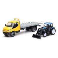 1/36 Iveco Daily Roll-Off With New Holland Farm Tractor T6, Skid Streer L228,B110c di New-Ray