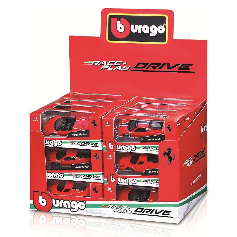 1/64 Ferrari Race + Play, Assorted in Window Box+Dispenser di Bburago
