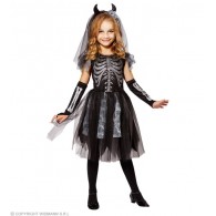 Cost.Skeledev Bride (Vestito. Guanti Senza Dita. Velo Sposa con Corna) (128 Cm / 5-7 Years) di Widmann