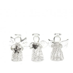 Glass Spun Angel Ornament 3ass, Colour: Clear, Size: 4.5cm di Kaemingk