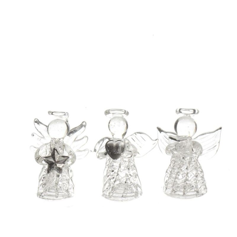 Glass Spun Angel Ornament 3ass, Colour: Clear, Size: 4.5cm di Kaemingk