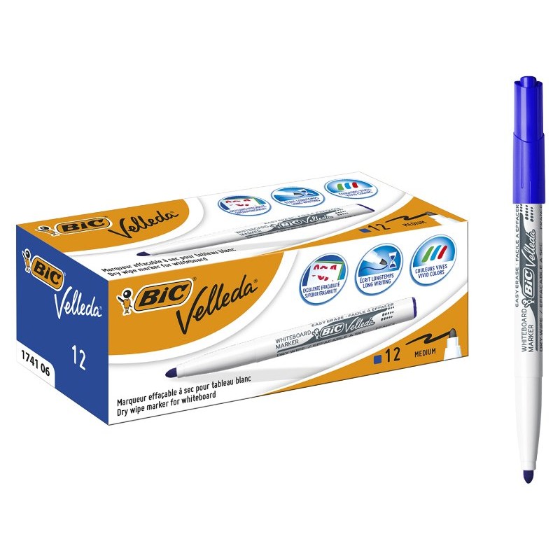 Confezione 12 Pennarelli da Lavagna Velleda 1741 Colore Blu di Bic