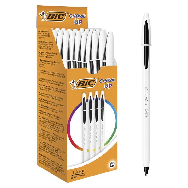 Confezione 20 Penne Cristal Up Tratto Nero Corpo Penna Bianco di Bic