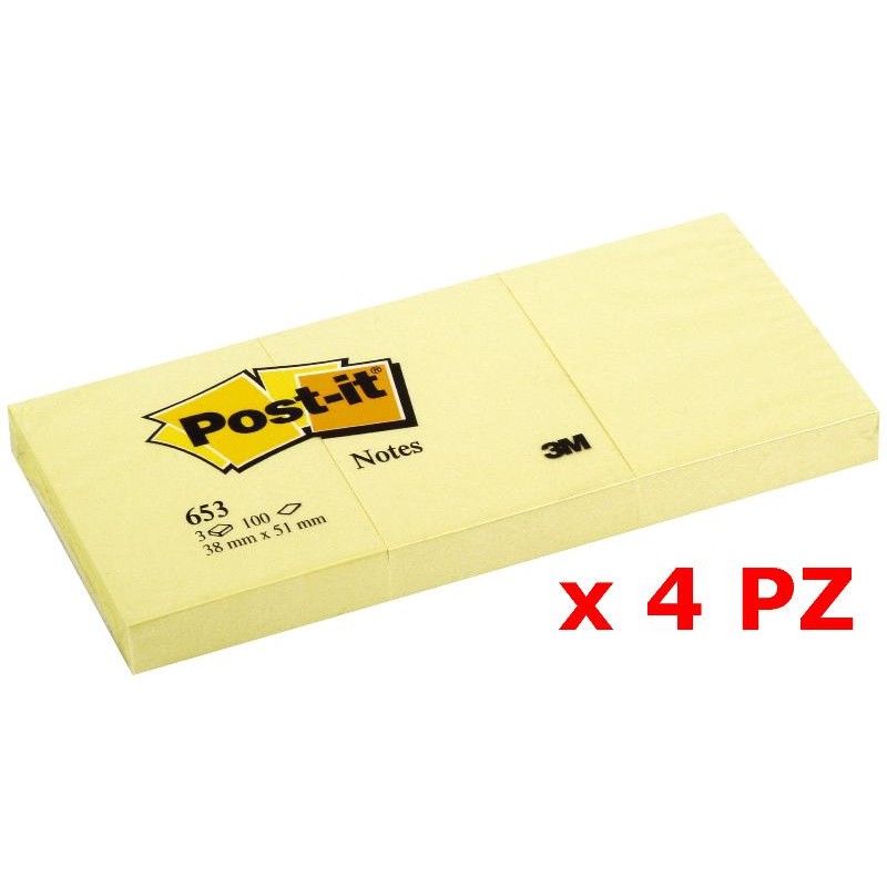 Cf.3 X Blocchetti Post-It Giallo Canary 38x51mm 100ff Conf da 4 Set di Blocchetti di 3m