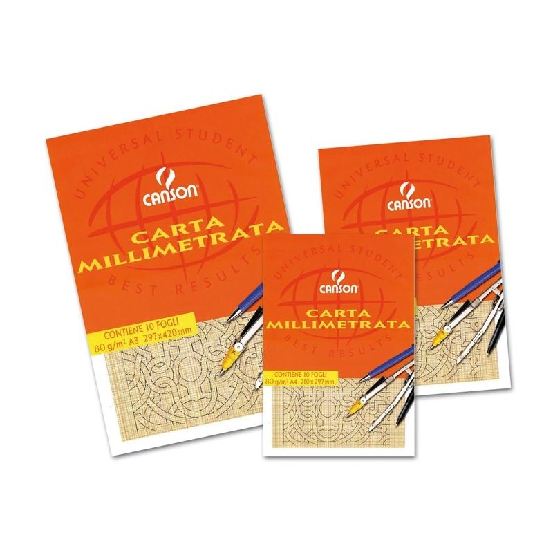 Canson - Blocco di Carta Millimetrata 10 Fogli 80gr/M2 Formato A3 297x420 - Confezione da 10 Pezzi di Hamelin Canson