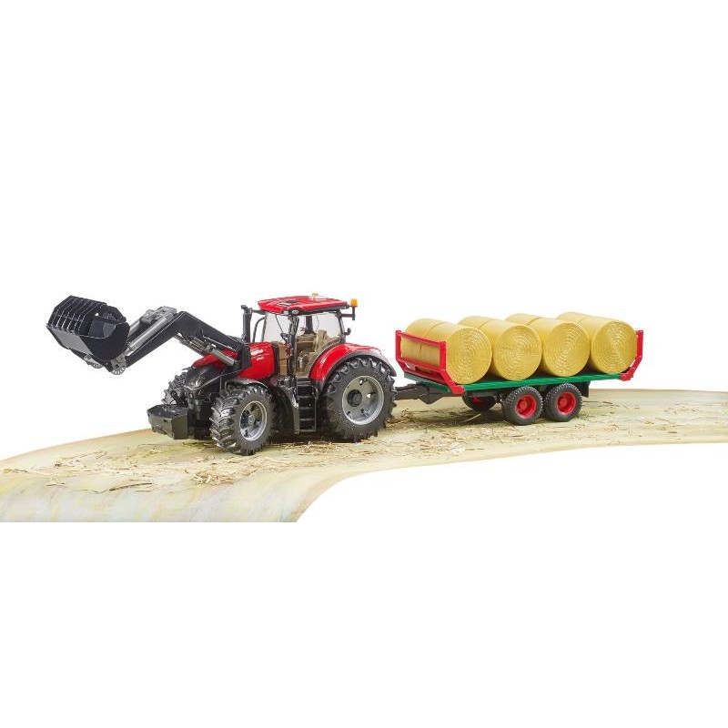 Trattore Case Ih Optum 300 Cvx con Benna e Rimorchio Porta Balle Fieno di Bruder