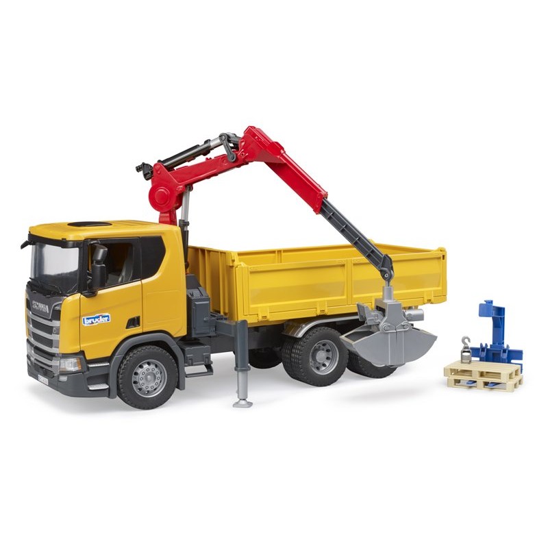 Scania Super 560r Camion Ribaltabile con Gru e Pallet di Bruder
