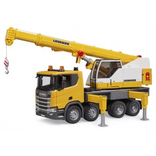 Scania Super 560r Camion con Gru Liebherr con Luci e Suono di Bruder