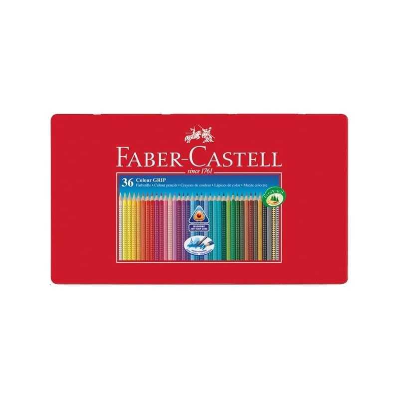 Scatola in Metallo 36 Colori a Matita a Sezione Triangolare Acquerellabili con Grip di Faber-Castell