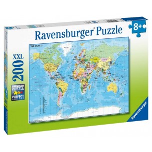 Puzzle 200 Mappa del Mondo Xxl 200 Pz di Ravensburger Puzzle 200 Pezzi Xxl