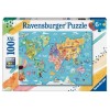 Puzzle 100 Mappa del Mondo Xxl 100 Pz di Ravensburger Puzzle 100 Pezzi Xxl