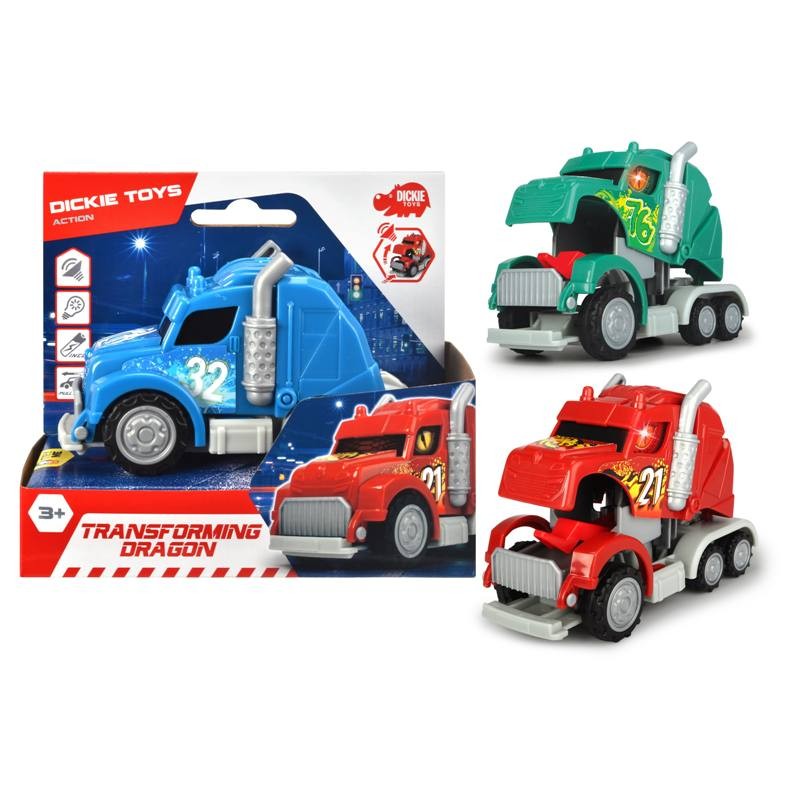 Transforming Dragon, 3-Asst.Pullback, Sound, Blinking Light, 12.5 Cm, Tb Red, Blue, Green di Simba Dickie