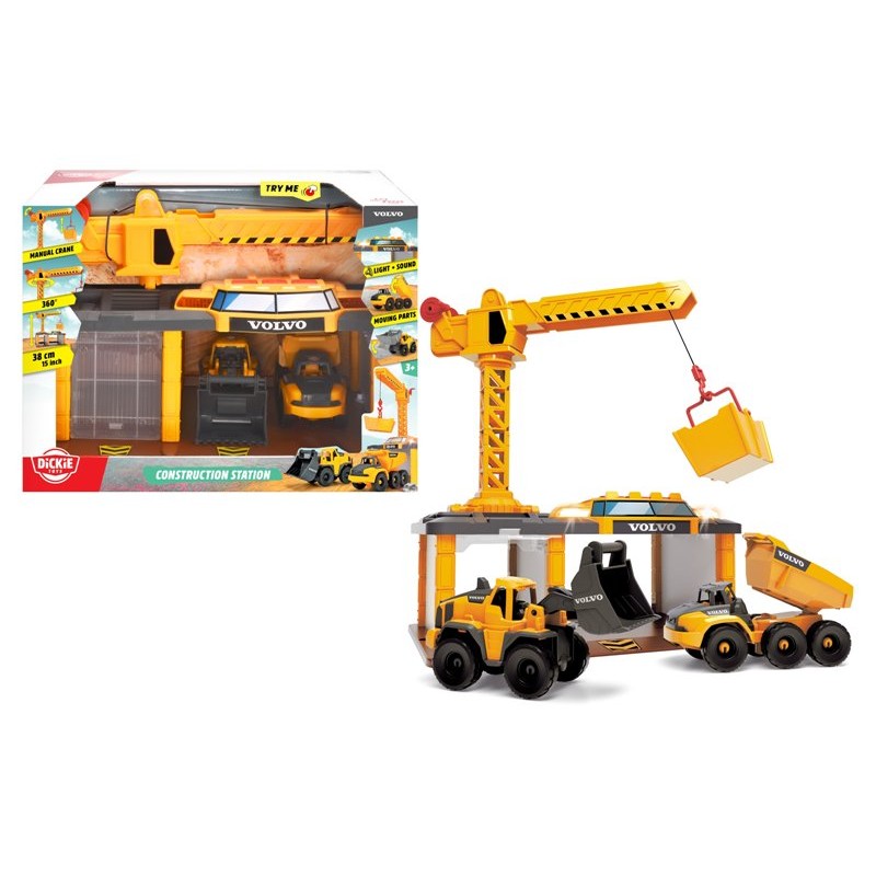 Volvo Construction Station con 3 Veicoli 16.5 Cm, Luci e Suoni di Simba Dickie