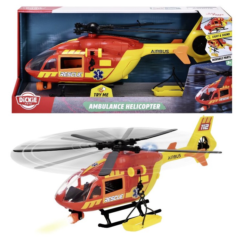 Elicottero Ambulanza Cm.36 con Luci e Suoni, Elica a Carica, Argano Manuale, Parti Apribili, Barella di Simba Dickie